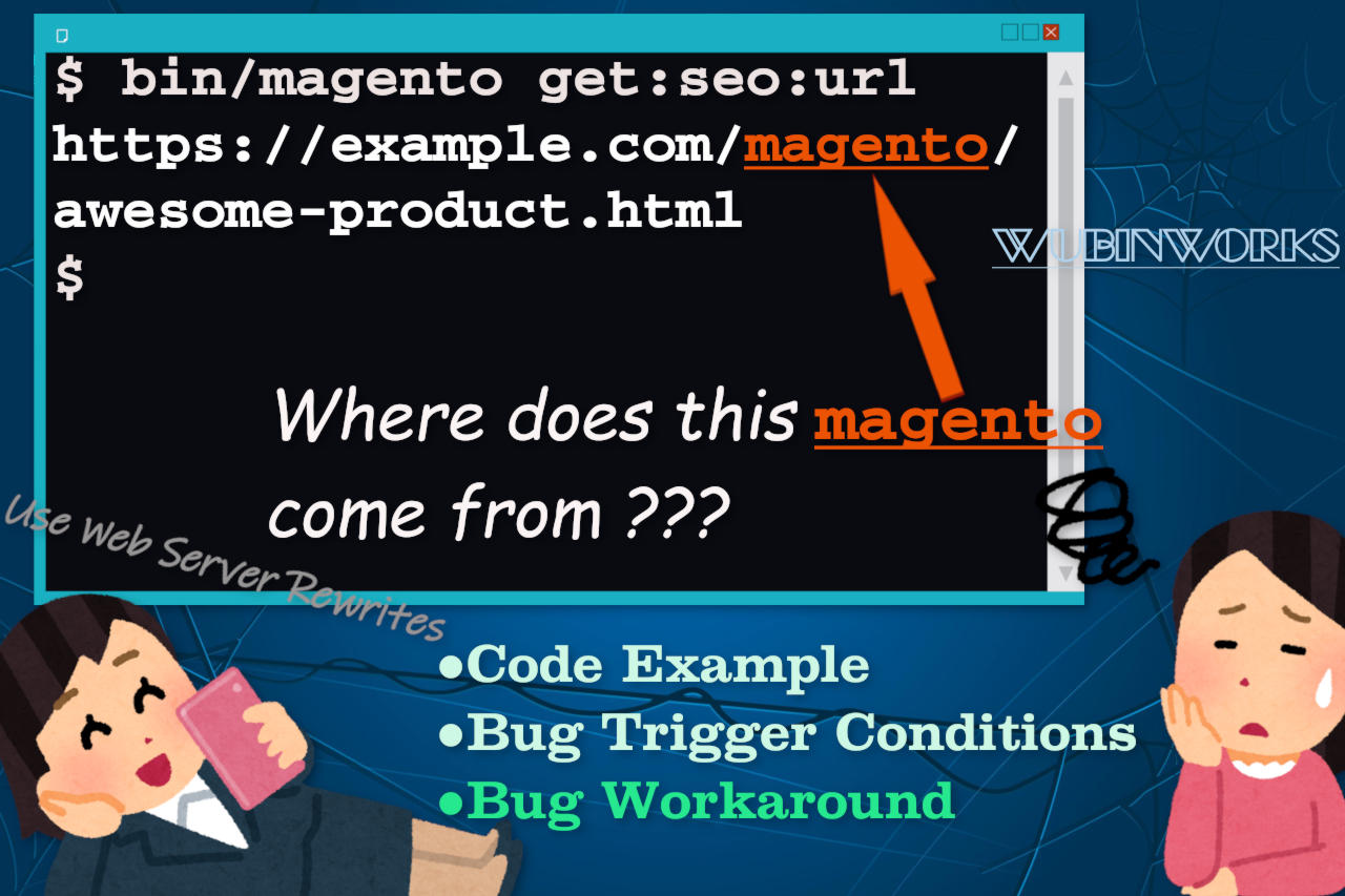 `magento` appears in URL when "Use Web Server Rewrites" set to "No" and in CLI environment